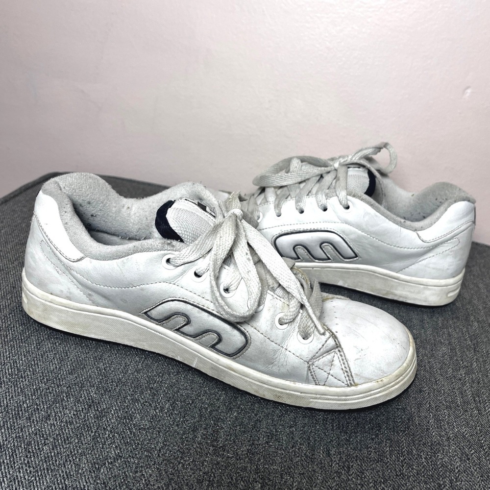 Etnies Fader Mens 9 White Leather Low Top Padded Tongue Skateboard Shoes Y2K